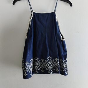 J.O.A. Navy and White Embroidered Tank Top